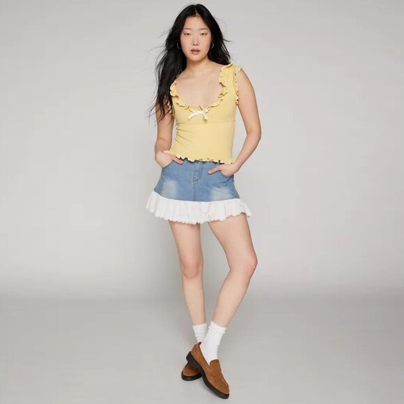 Urban Outfitters Kimchi Blue Darya Bow Ruffle Tank Top Yellow small - Picture 2 of 8